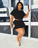 Solid Short Sleeve Crop Tops Mini Skirt Two Piece Sets JH-332