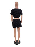 Solid Short Sleeve Crop Tops Mini Skirt Two Piece Sets JH-332
