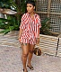 Striped Print Turn Down Collar Shirt Shorts Outfits WSY-5963