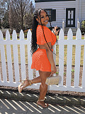 Solid Short Sleeve Crop Tops Mini Skirt Two Piece Sets JH-332