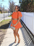 Solid Short Sleeve Crop Tops Mini Skirt Two Piece Sets JH-332