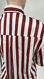 Striped Print Turn Down Collar Shirt Shorts Outfits WSY-5963