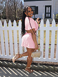 Solid Short Sleeve Crop Tops Mini Skirt Two Piece Sets JH-332