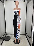 Sexy Patchwork Print Strapless Bodycon Maxi Dresses YH-5292
