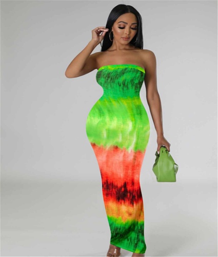 Digital Printing Sexy Strapless Bodycon Maxi Dresses TE-4624