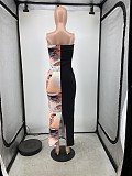 Sexy Patchwork Print Strapless Bodycon Maxi Dresses YH-5292
