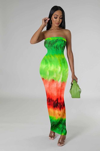 Digital Printing Sexy Strapless Bodycon Maxi Dresses TE-4624