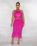 Backless Bandage Crop Tops Tassel Skirt 2 Piece Sets YD-8706