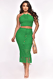 Backless Bandage Crop Tops Tassel Skirt 2 Piece Sets YD-8706