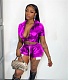 PU Leather Short Sleeve Crop Tops irregular Shorts Outfits OD-8551