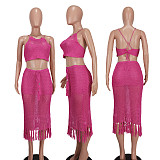 Backless Bandage Crop Tops Tassel Skirt 2 Piece Sets YD-8706
