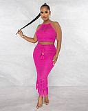 Backless Bandage Crop Tops Tassel Skirt 2 Piece Sets YD-8706