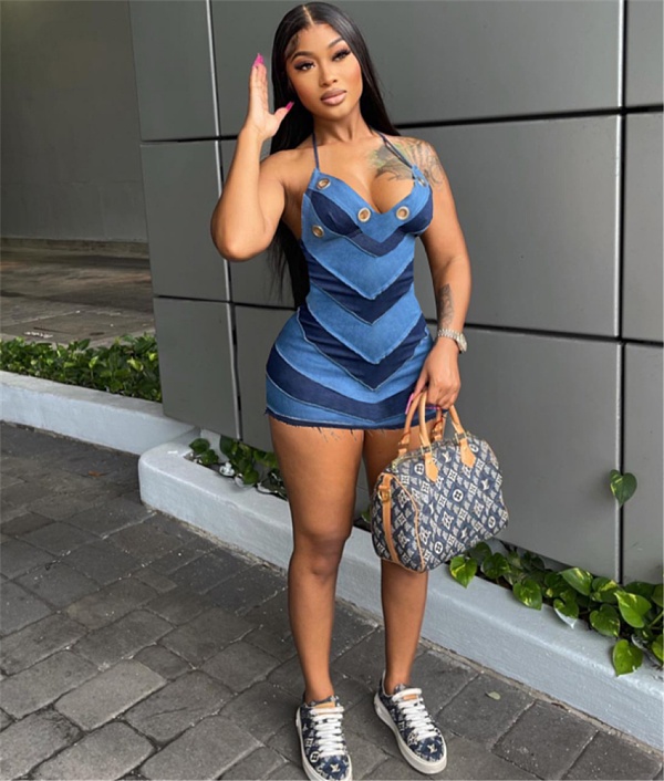 XS Summer Halter Neck Backless Sexy Short Dresses GLS-10126