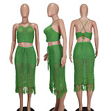 Backless Bandage Crop Tops Tassel Skirt 2 Piece Sets YD-8706