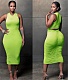 Solid Color Sleeveless Holes Draw Pleated Dresses BNY-7107