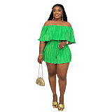 Off Shoulder Slash Neck Pleated Wide Leg Rompers YNS-1895