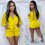 V Neck Short Sleeve Lace Up One Pieces Romper ORY-5249