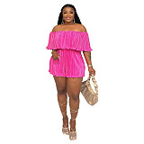 Off Shoulder Slash Neck Pleated Wide Leg Rompers YNS-1895