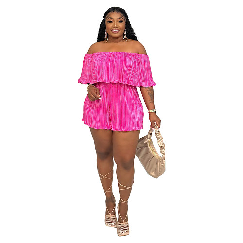 Off Shoulder Slash Neck Pleated Wide Leg Rompers YNS-1895