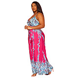 Floral Print V Neck Backless Summer Slip Dresses XMY-9406