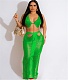 Sexy Tassel Halter Cut Out Bra Maxi Skirts 2 Piece Set TR-1259