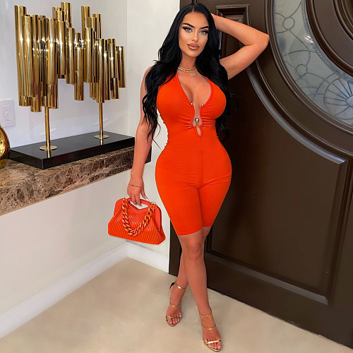 Low Cut Halter Lace Up Backless Bodycon Romper WDS-230418