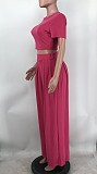 Solid Short Sleeve Crop Tops Wide Leg Pants Suit XMY-9411