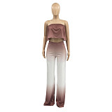 Gradient Print Strapless Crop Tops Wide Leg Pants Suit ANDI-1528