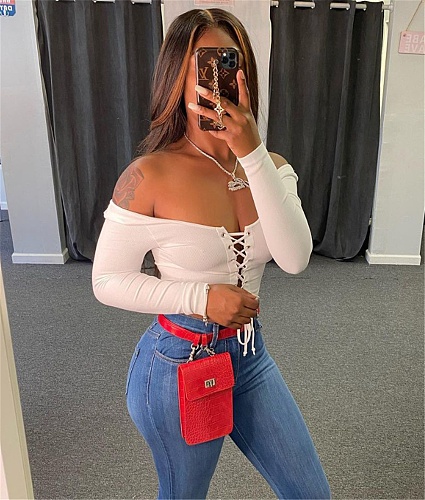 All Match Solid Color Bandage Long Sleeve Blouses ANDI-1526