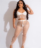 Knit Crochet Halter Bra Hollow Out Pants 2 Piece Set CM-8679
