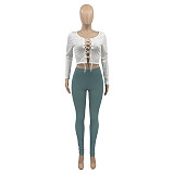 All Match Solid Color Bandage Long Sleeve Blouses ANDI-1526