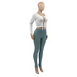 All Match Solid Color Bandage Long Sleeve Blouses ANDI-1526