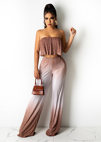 Gradient Print Strapless Crop Tops Wide Leg Pants Suit ANDI-1528