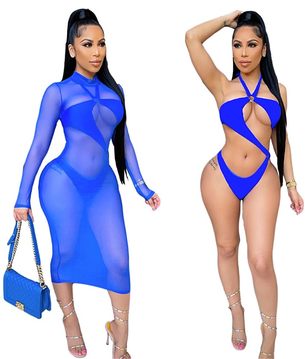 Sheer Mesh Dresses Hollow Out Swimsuit Two Piece Set DY-6987