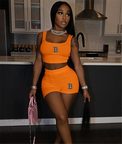 Summer Cropped Tank Tops Biker Shorts Two Piece Set OQ-0139