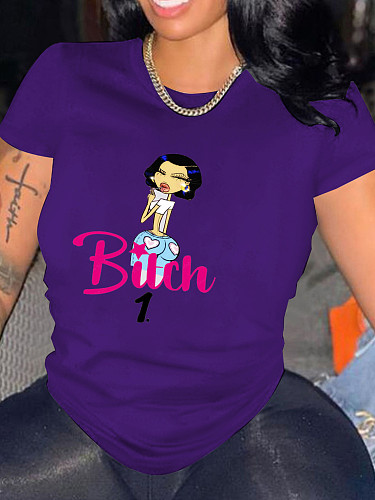 Cartoon Print Short Sleeve Round Neck T-shirt Tops SD-30406