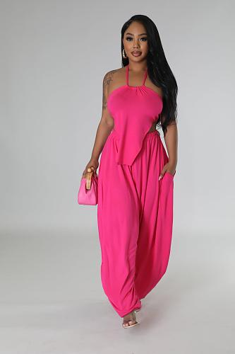 Irregular Lace Up Tops Loose Harem Pants 2 Piece Set BS-1345