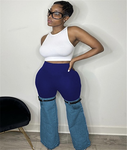 Streetwear Patchwork Denim Mid Waist Flare Pants MEM-88486