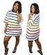 Striped Print Short Sleeve Loose Casual Short Dresses ORY-5095-1