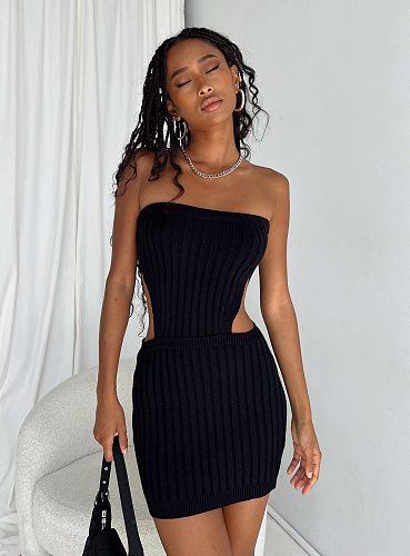 Sexy Cut Out Backless Strapless Bodycon Knit Dresses OYW-21158