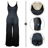 Solid Color Loose Spaghetti Strap Wide Leg Jumpsuit TE-4583
