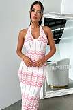 Geometric Knitting Halter Backless Side Slit Maxi Dress OYW-21147