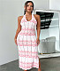 Geometric Knitting Halter Backless Side Slit Maxi Dress OYW-21147