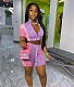 Color Block Patchwork Zip Crop Tops Biker Shorts Suit WA-77567