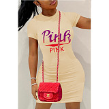 Letter Print Short Sleeve Summer Plus Size Dresses DN-8050P40