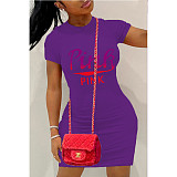 Letter Print Short Sleeve Summer Plus Size Dresses DN-8050P40