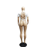 Y2K Sexy Short Sleeve Open Back Bandage Crop Tops XT-8158