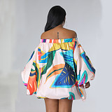 Floral Print Off Shoulder Bat Sleeve Loose Dresses SFY-2318