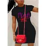 Letter Print Short Sleeve Summer Plus Size Dresses DN-8050P40