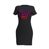 Letter Print Short Sleeve Summer Plus Size Dresses DN-8050P40